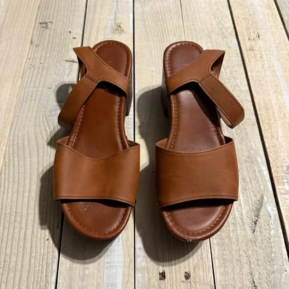 Nine West Jayce 2 Platform Sandals Brown Leather Ankle Straps - Picture 2 of 4